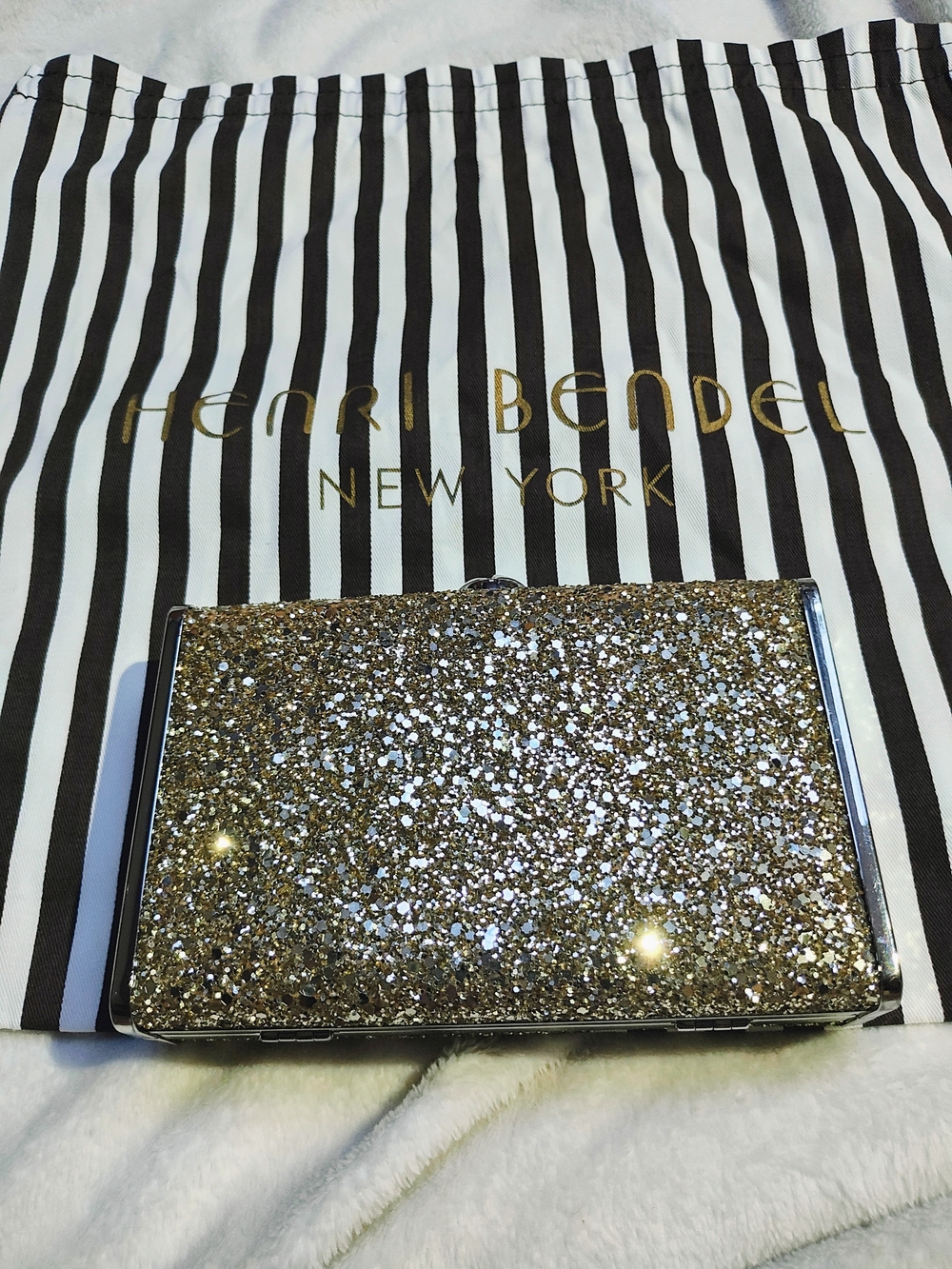 henri bendel Gold Glitter Clutch